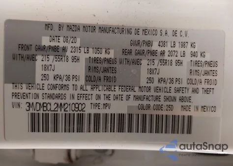 2021 Mazda Cx-30 Preferred z USA, uszkodzony, nr VIN 3MVDMBCL2MM210902